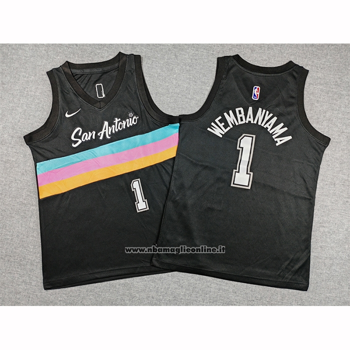 Maglia Bambino San Antonio Spurs Victor Wembanyama No 1 Citta 2025-26 Nero